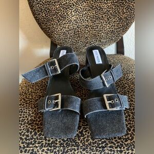 Steve Madden Charcoal Denim Buckle Sandals